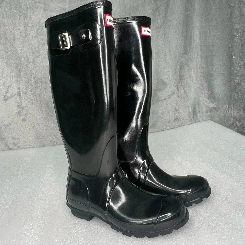 Hunter Original Glossy‎ Black Tall Rain Boots Womens Sz 6
